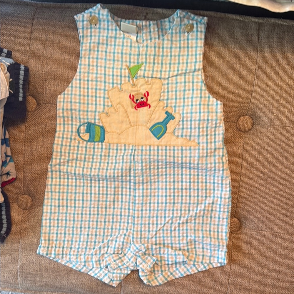 Blue and White Gingham Baby Romper/John John